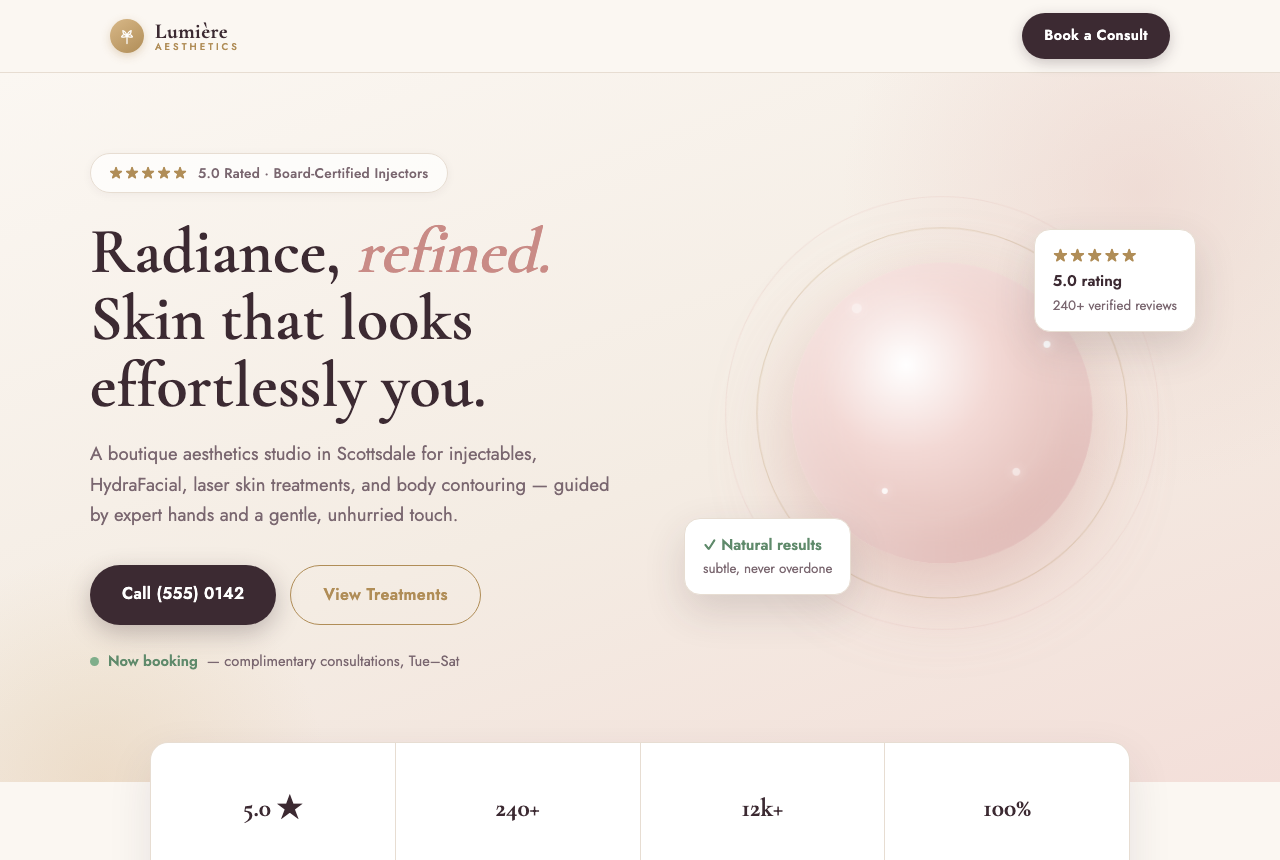 Lumière Aesthetics med-spa website